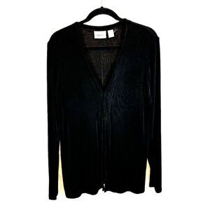 CHICO'S TRAVELERS black knit hook and loop front cardigan sweater 1 M